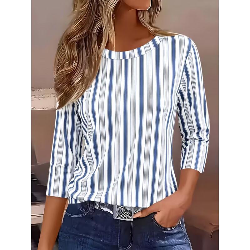 Color Block Striped Crew Neck Long Sleeve T-Shirt Slim Fit Casual Top Daily Wear