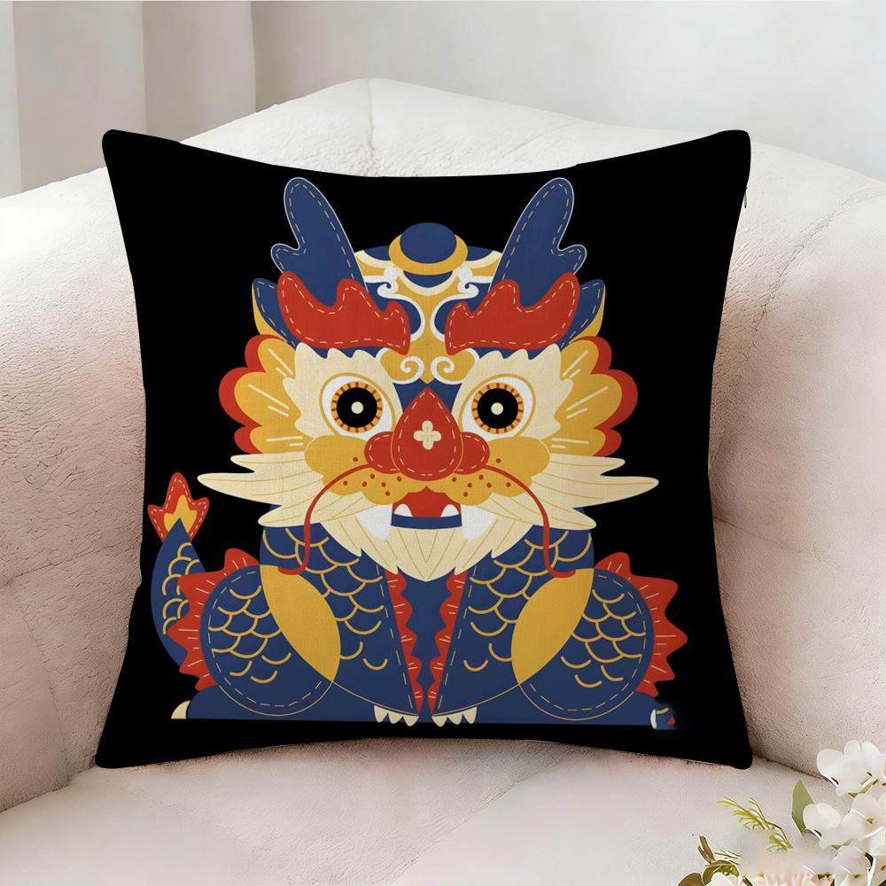 Oriental Festive Lion Pillow Case Pillowcase Doublesided Printed Sofa Cushion Bedroom Headboard Pillow