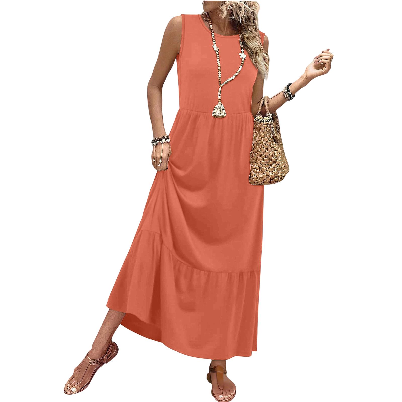 Women s Loose-Fit Casual Sleeveless A-Line Dress M оранжевый