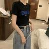 Pure Cotton Short T-shirt Design Summer Hot Girl Short Sleeve Black Loose Top
