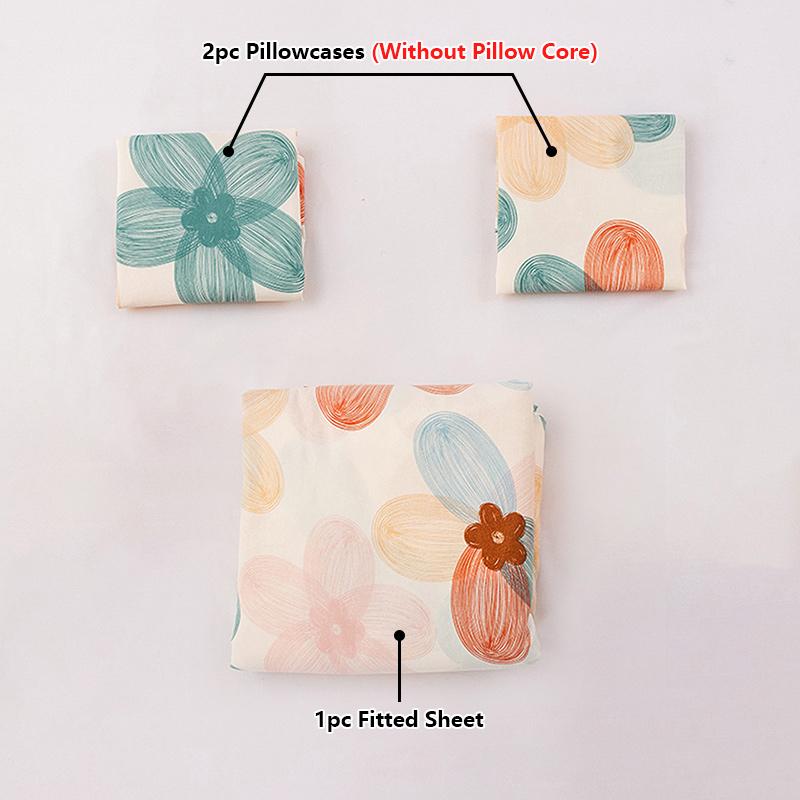 3PC Flower World Fitted Sheet Floral Pattern 100%Polyester 1Fitted Sheet 2Pillowcase Queen/King Size Four Seasons No Pillowcase