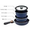 Pearl Metal 5-Piece Frying Pan and Pot Set, Induction Compatible, Dark Blue, Diamond Coat, Removable Handles, HB-3975