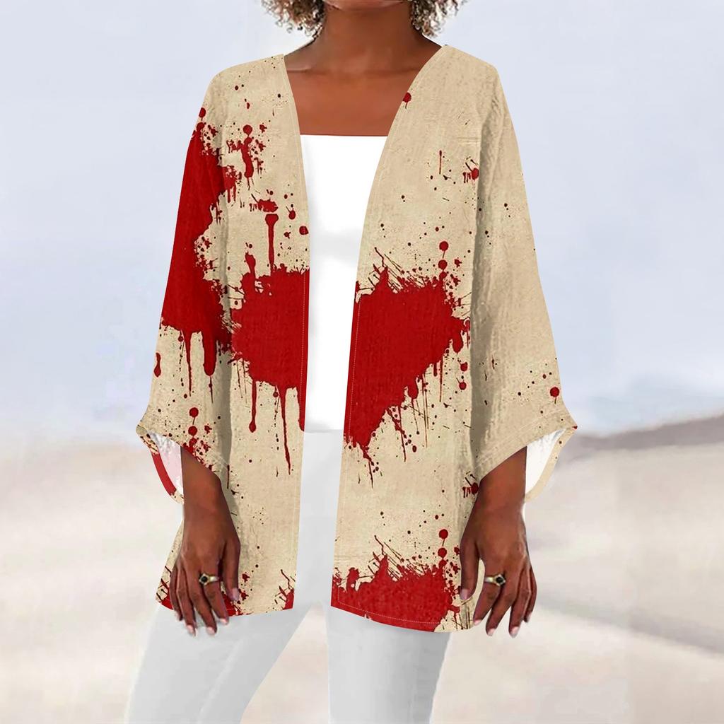 Lässiger und modischer leichter Cardigan mit Halloween-Print für Damen in mittlerer Länge