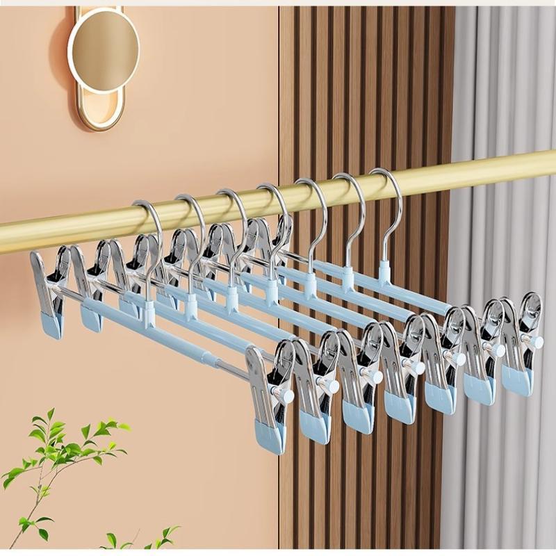12Pcs Adjustable Metal Hangers With Clips, Non-Slip Space-Saving For Pants/Skirts & All Garments, Keep Clothes Tidy & Organized