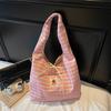 Japanese Style Chic Gingham Checkered Tote Bag Large Capacity Canvas Shoulder Bag for Women