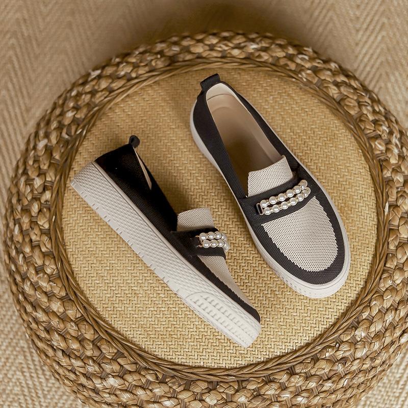 Japanese Princess Shoes Fisherman Shoes Single Shoes Knitted Woven Shoes Flying Woven Flat Pearl One Pedal Loafers Women