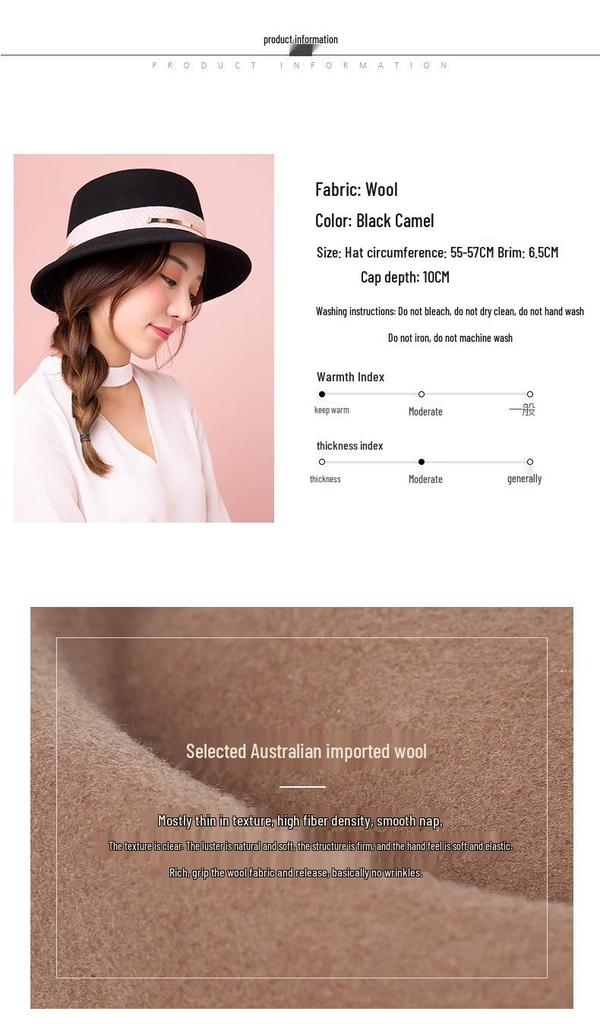 2025 Women's Elegant Autumn/Winter Wool Felt Top Hat - Stylish, Warm Travel & Shopping Bucket Hat