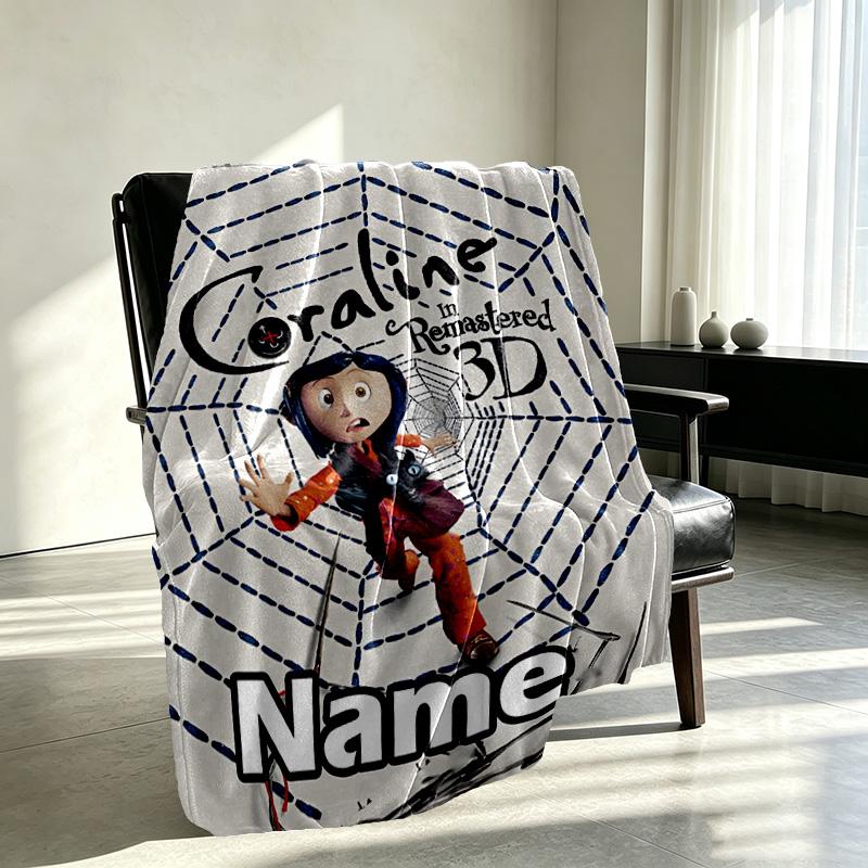 Custom Name Personalized Coraline Print Blanket, Home Decor, Bedroom, Sofa, Camping, Couch, Gifts for Birthday Christmas