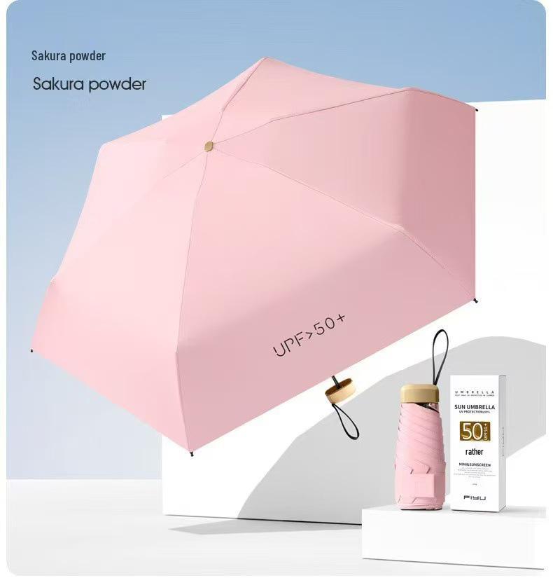 FIYU Ultra-Light Aluminum Mobile Sunshade & Rain Umbrella - Compact, Five-Fold, Black Glue, Portable Protection for All Weather. вишневый розовый