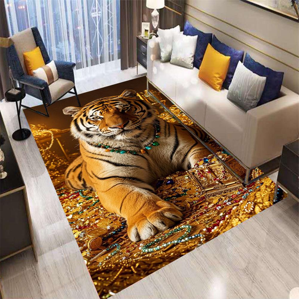 Retro Print Tiger Carpet Living Room Sofa Bedroom Bedside Study Kitchen Entrance Door Mat Non-Slip Cartoon Home Decoration Rug