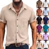 Camicia Casual da Uomo a Maniche Corte in Cotone e Lino Tinta Unita con Collo Button-Down Leggera Traspirante per Vacanze Sportive da Uomo