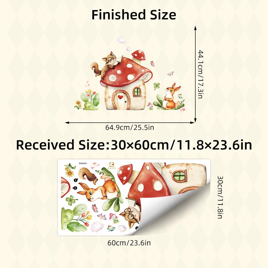 

Cute Little Fox & Mushroom House Cartoon Wall Stickers Self-Adhesive Pink Warm Home Decor Decals 30x60CM