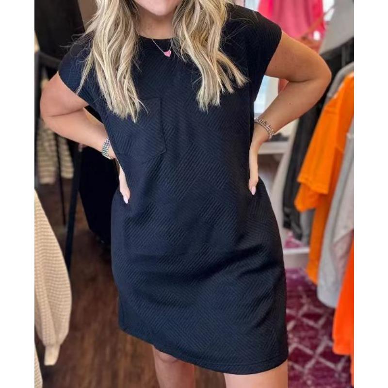 YYFS Moda damska Lato Wiosna Jednolity kolor Drukuj Krótki rękaw O-Neck Luźna talia Casual Sukienki