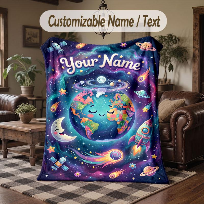 Coperta Cosmica a Tema Spaziale con Nome Personalizzato Testo Coperta Personalizzata Morbida Accogliente per Casa Divano Letto