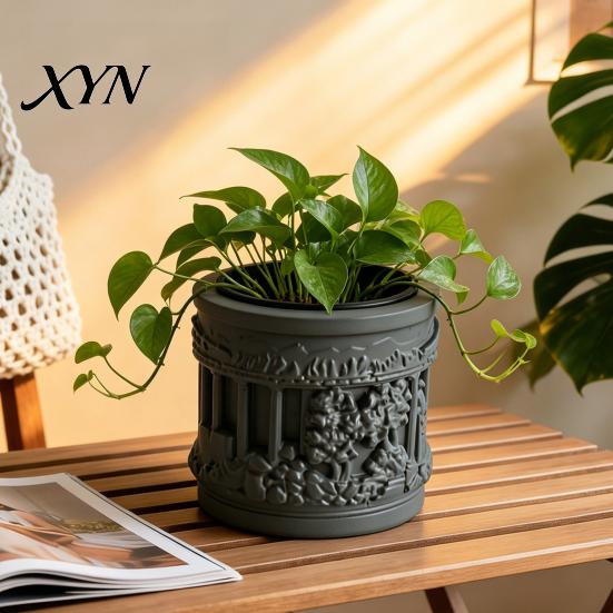 Removable Inner Basin Pot Mini Roman Column Planter, Vintage Embossed Flower Pot, Small Greek Split Tank Planter Pillar Shaped Plant Container
