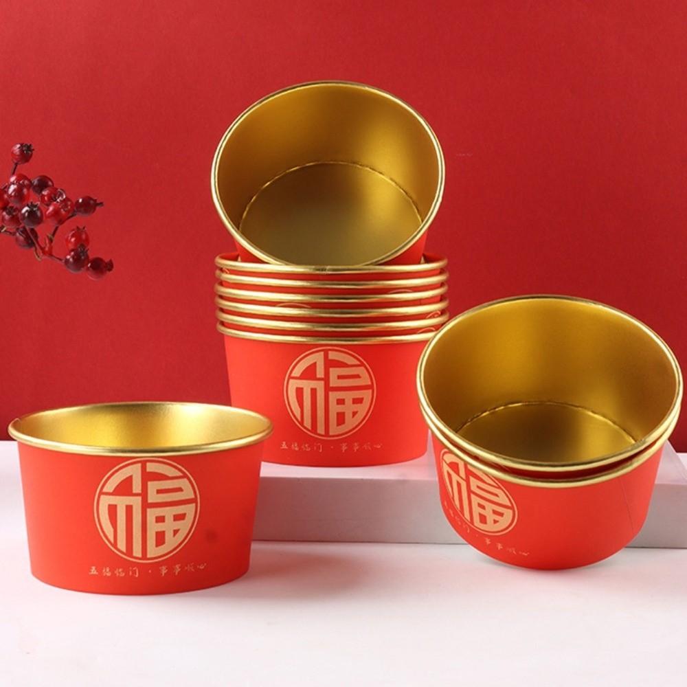 20pcs Lucky Fu Words Disposable Paper Bowls Paper 450ml Chinese New Year Bowls Durable Thickened Red Snack Bowls