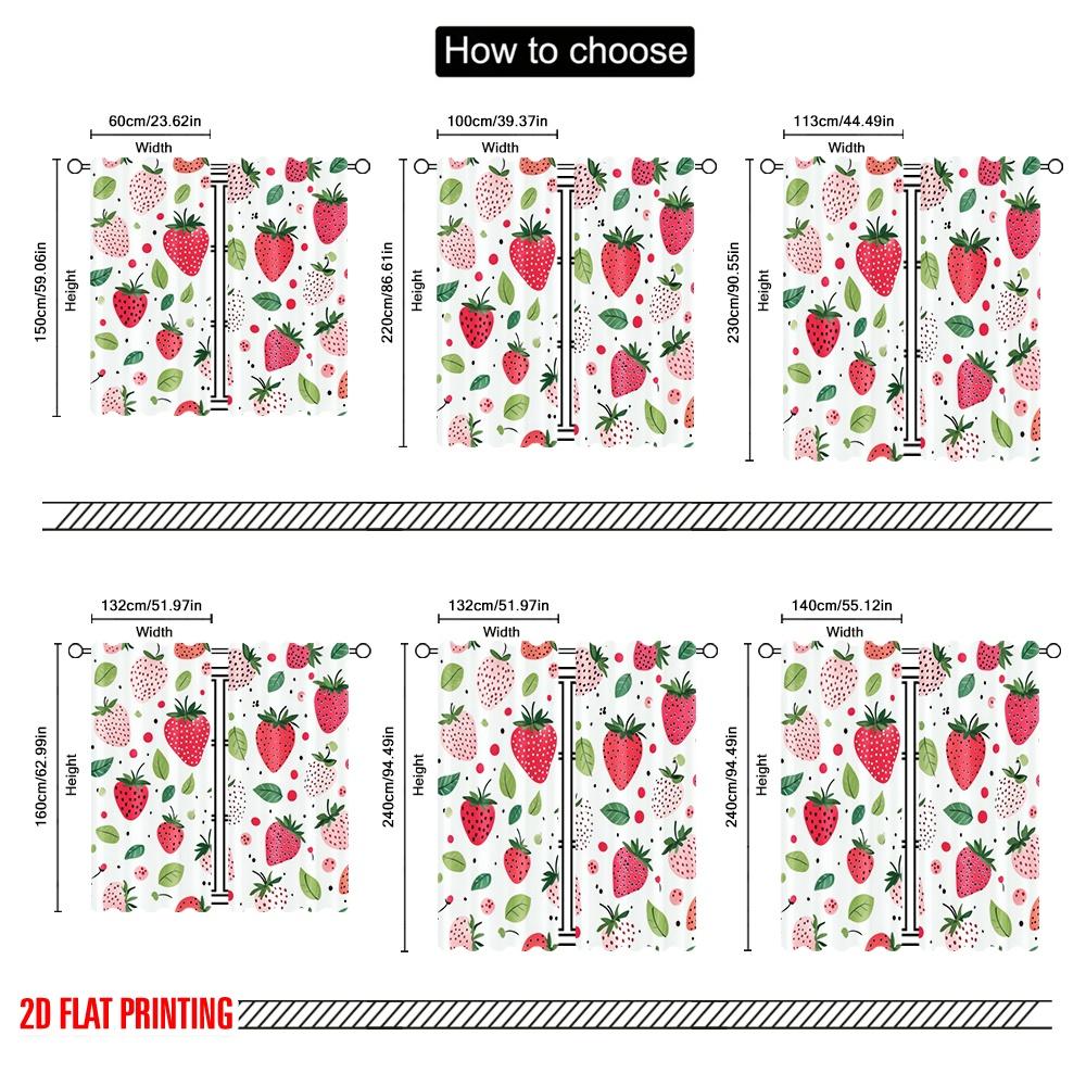 2 Stück, 2D-Flachdruckmuster Vorhänge Berry Delight 100% Polyester (ohne Stange) Alle Jahreszeiten Perfekt für Schlafzimmer Wohnzimmer