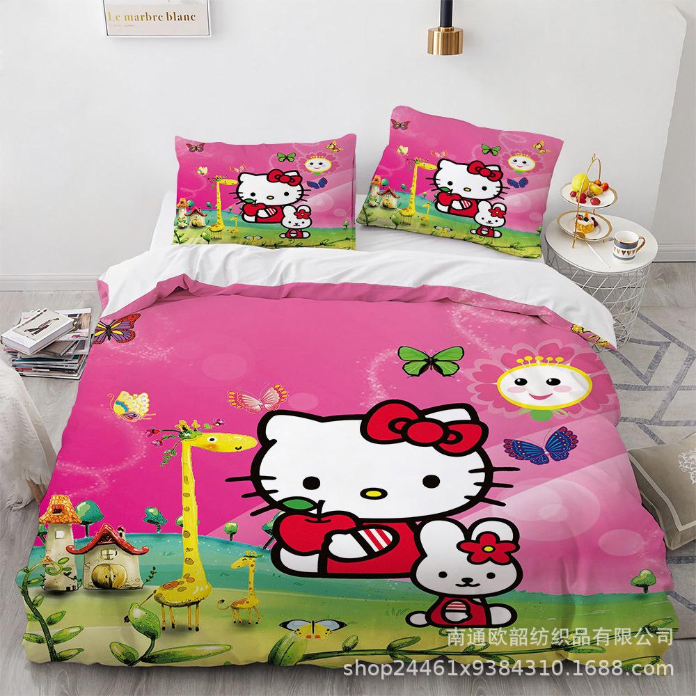 Sanrio Hello Kitty Bedding Sets Comforter Quilt Bed Cover Duvet Cover Pillow Case 2-3 Pieces Sets Bedroom Decor Home Supplies