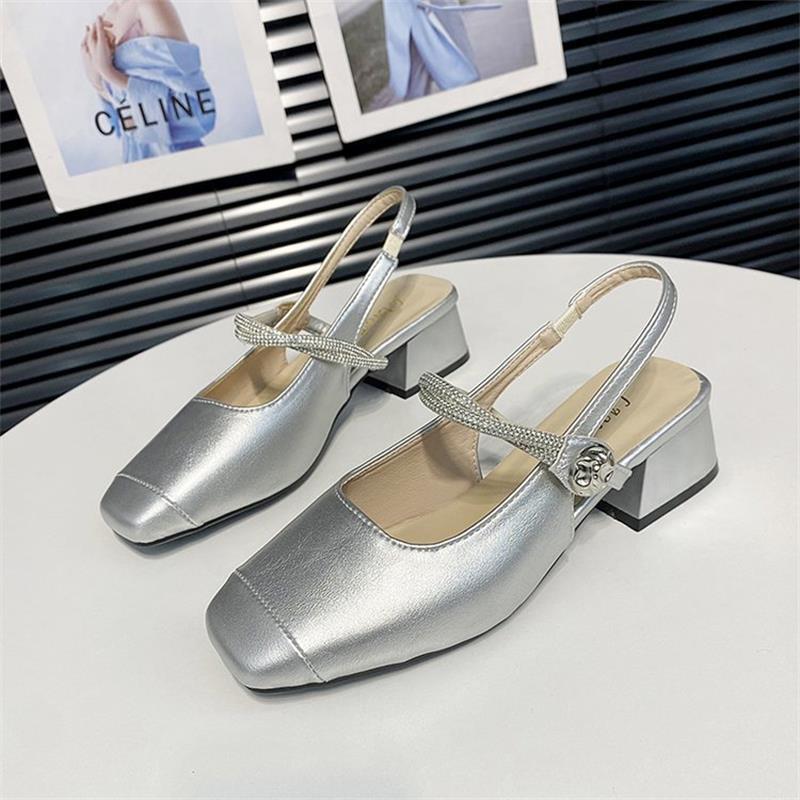 thick-soled thick-heeled rhinestone bag head sandals for women to wear 2025 summer temperament commuting versatile fairy style Mary Jane shoes