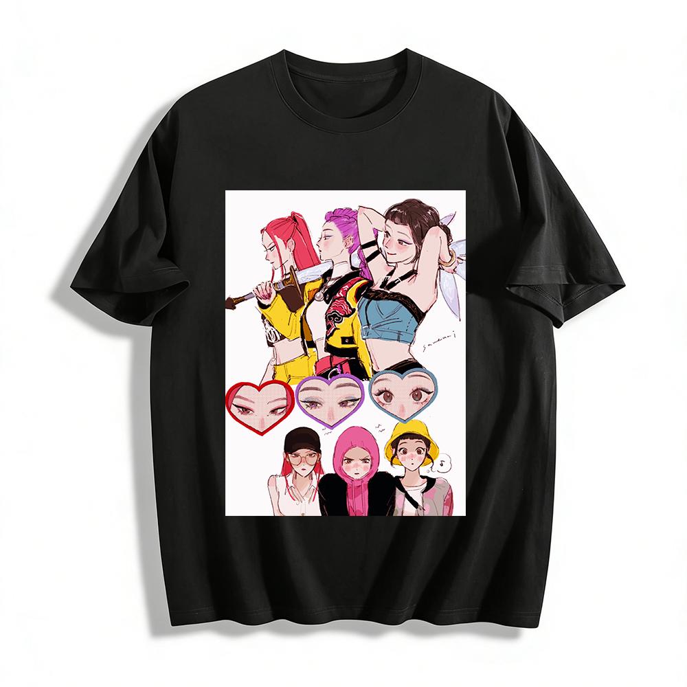 

Game Girl Group Print T-shirt Trendy Anime Character Loose Casual Unisex Daily Top Pure cotton T-shirt XXS