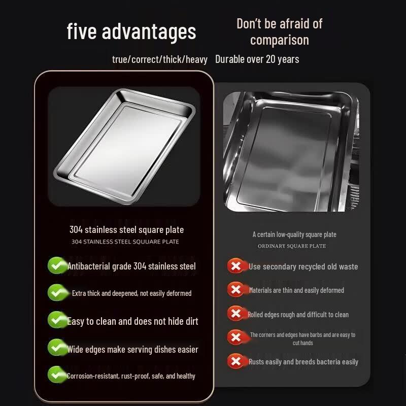 Zhuoliang Thickened 304 Stainless Steel Multi-Purpose Rectangular Tray Set
