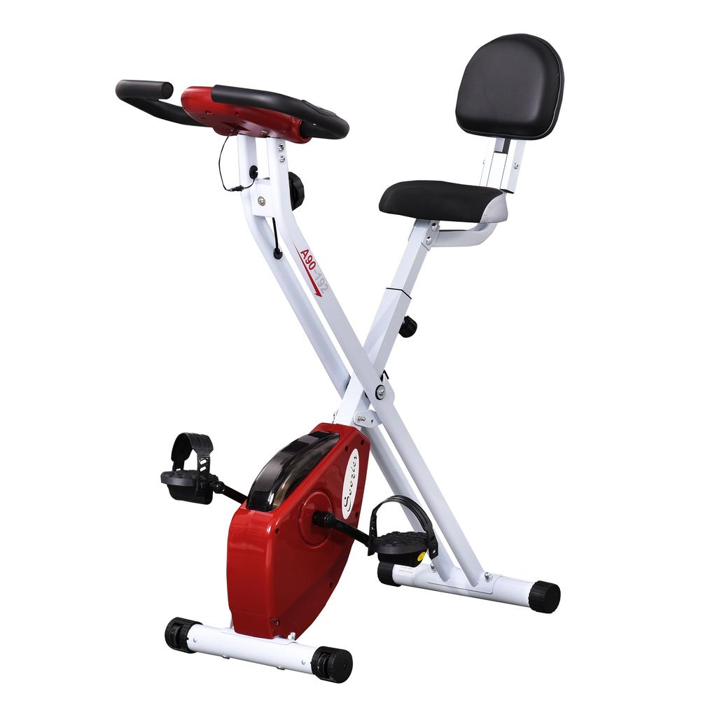 Cyclette con Resistenza Magnetica, 8 Livelli, Altezza Regolabile, Display LCD, Rosso + Bianco