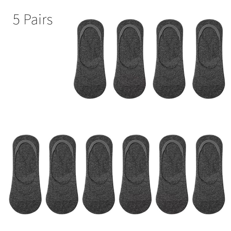 5 Pairs Men's Solid Color Light Mouth Invisible Socks Solid Color Business Casual Non Slip Men's Short Socks