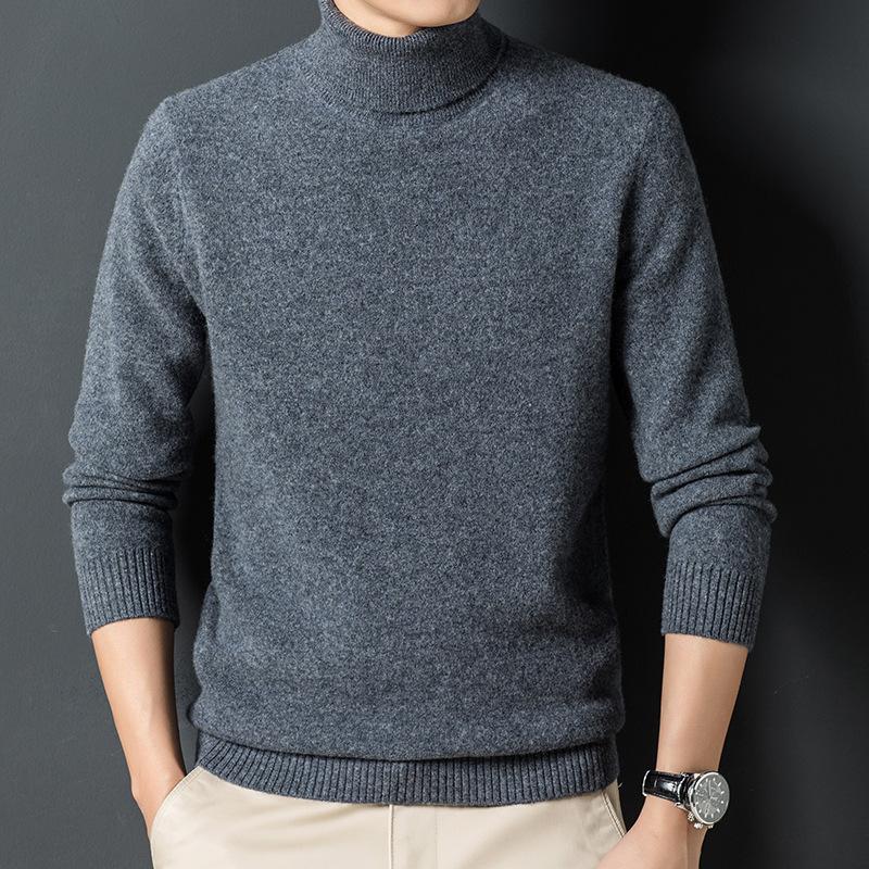 Spring And Autumn Men'S Middle-Aged And Young High Neck Long Sleeve Casual Simple Comfortable Soft Wool Sweater