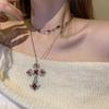 Creative Patterned Cross Synthetic Gemstone Necklace In Gothic Style
