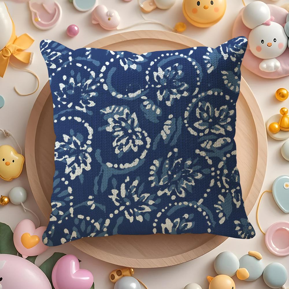 Elegant Blue Floral Pattern Pillow Case Pattern Printed Pillowcase for Living Room Sofa Cushion Cover  Bedroom Decor