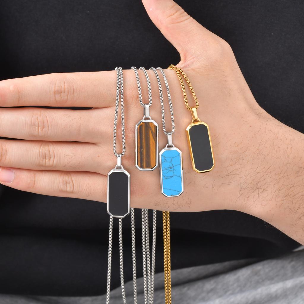 Collana con Ciondolo Geometrico Vnox per Uomo Donna, Acciaio Inossidabile Colore Argento Oro Catena a Maglia Scatola Collane, Gioielli Punk Hip Hop Regali