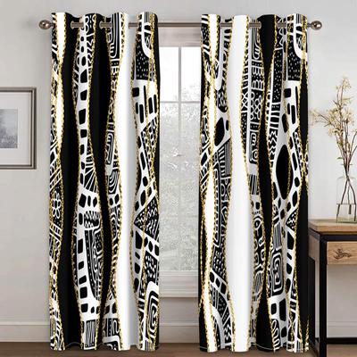 Gestreifte abstrakte Kunst, modern, schwarz und gold, 2-teilig, lichtfilternder Vorhang für Wohnzimmer, Schlafzimmer, Zuhause, Fenster, Dekoration