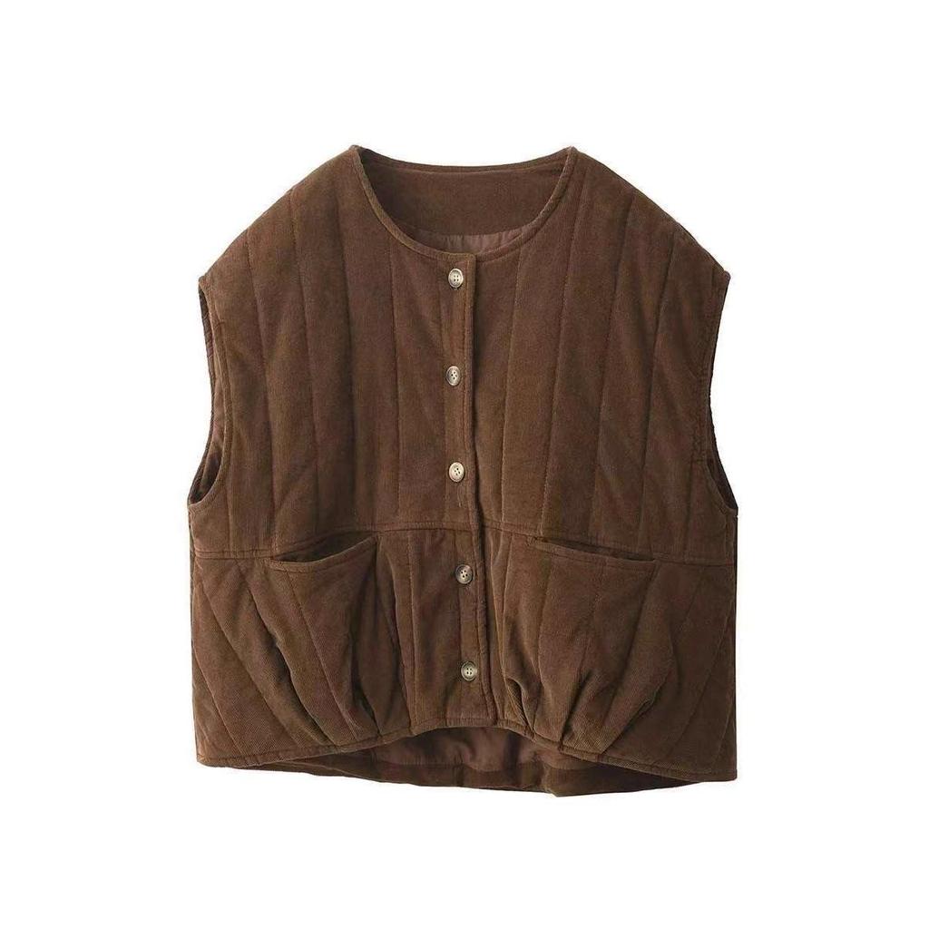 2025 Autumn/Winter Quilted Cotton Round Neck Vest - Artistic Retro Outerwear