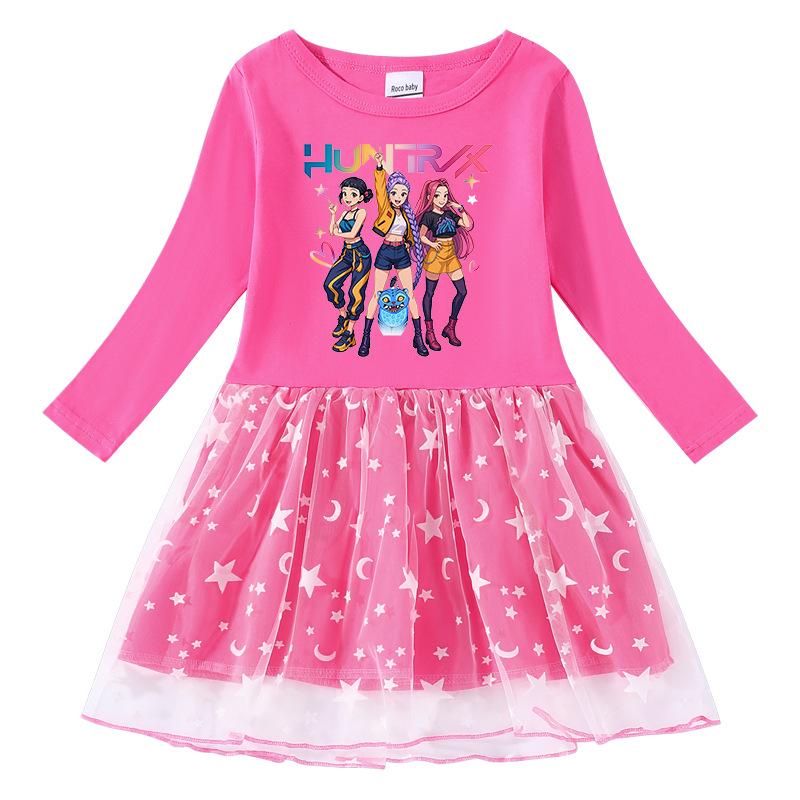 Vestido de Princesa de Malla con Lentejuelas Kpop Demon Slayer para Niñas - Manga Corta