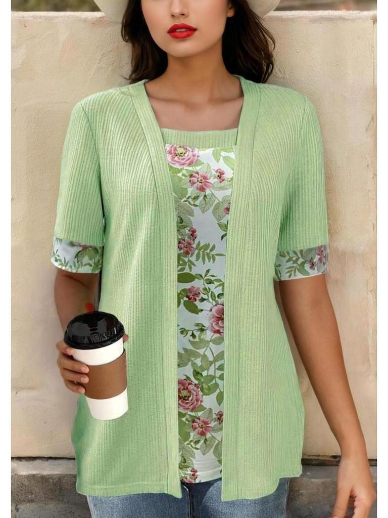 Summer 2025 European American Printed Two-piece Short-sleeved T-shirt for Women