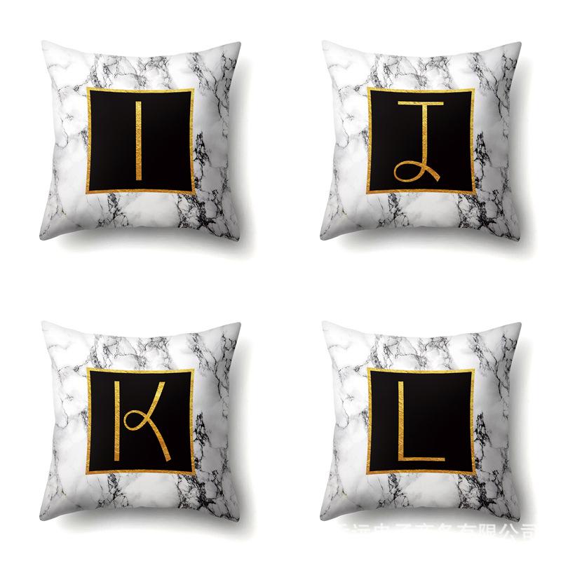 Polyester Pillowcase Home Printed Marble Black Gold Pillowcase 26 English Letter Cushion Cover
