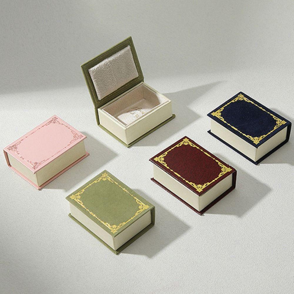 Creative Engagement Ring Case Velvet Jewelry Packaging Durable Book Shape Ring Box  Travel