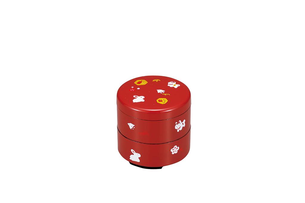 Tatsumiya Motenashiya Mini Round Box with 57498 Delicacies, Red, Small, Size Approx. W6.8 D6.8 H6.4