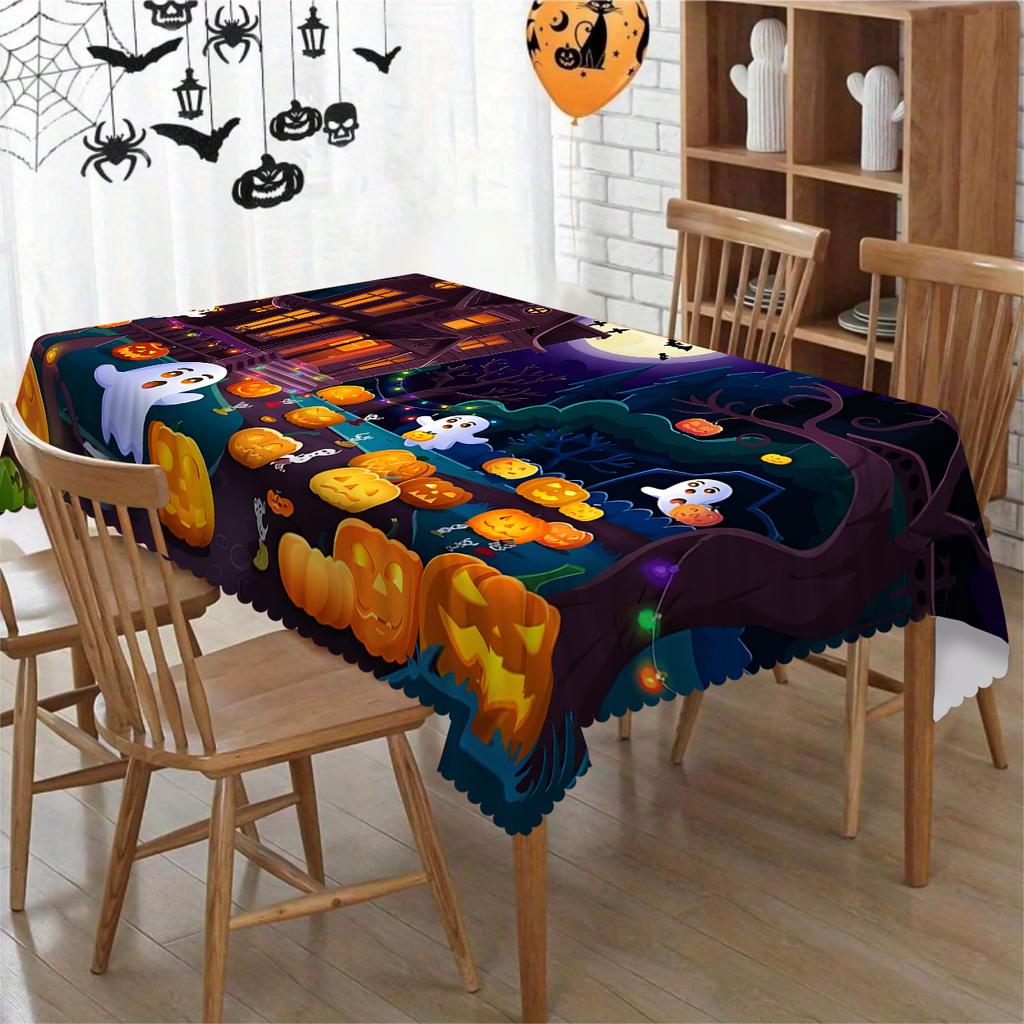Happy Halloween Pumpkin Rectangle Tablecloth for Tables Home Dinner Reusable Table Cloth for Wedding Party Halloween Decorations