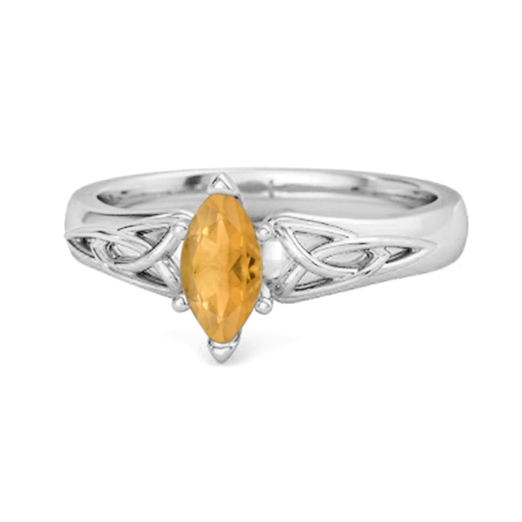 Celtic Citrine Ring 925 Sterling Silver Trinity Knot Band Ring