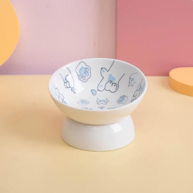 Katzennapf Keramik Tierfutter Wasserbehälter Katzenfutter Schützt die Halswirbel Schräge Öffnung Haustier Hochfußnapf Katzenbedarf