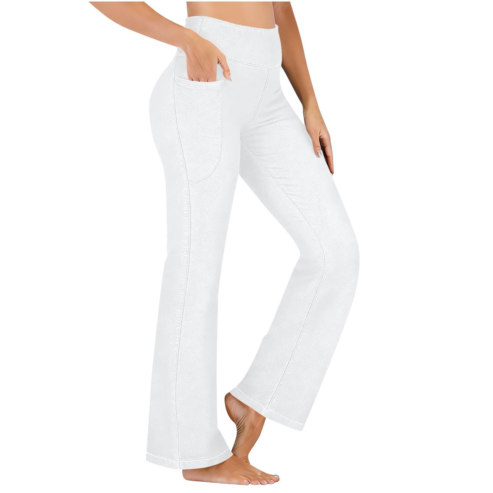 

Women s Fashion Loose-Fit Faux Denim Bell-Bottom Pants With Pockets XL білий