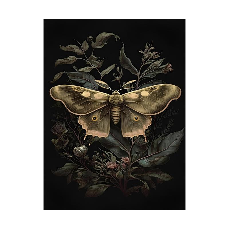 Vintage Fjäril Mal Svamp Konsttryck Insektscen Canvas Målning Poster Mörka Bilder Vardagsrum Hem Väggdekor Cuadros