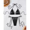 Costum de baie bikini sexy pentru femei, culoare solidă, două piese, cu șnur la gât și decupaj