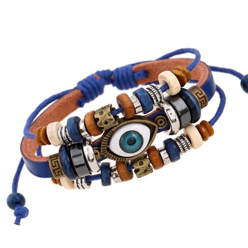 Vintage Beaded Eye Bracelets Multi-Layer Leather Rope Adjustable Bracelet Unisex Jewelry Accessries Gifts