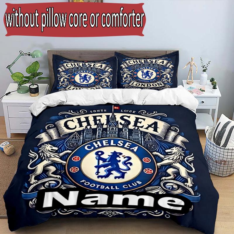 3pcs Duvet Cover Set (1*Duvet Cover + 2*Pillowcase, Without Core), Custom Name Chelsea F.C Pattern Bedding Set, Home Bedroom Decor Gift