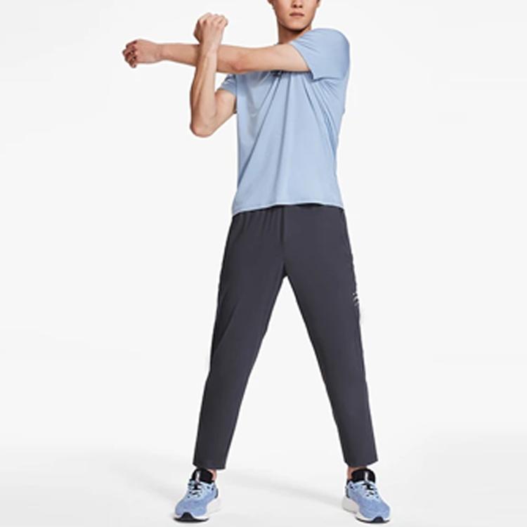 Li Ning Fitness Series Logo Print Solid Color Straight Leg Sports Pants Men pants Gray AKYS009-3