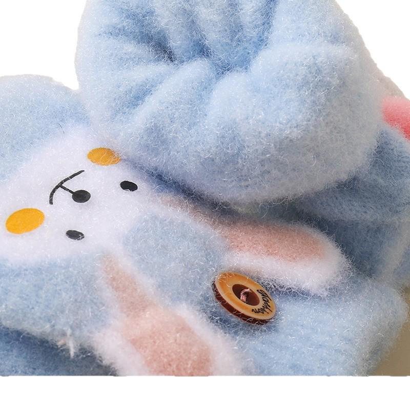 Cartoon Rabbit Flip-Top Unisex Children's Gloves - Cute Warm Half-Finger Design for Autumn/Winter