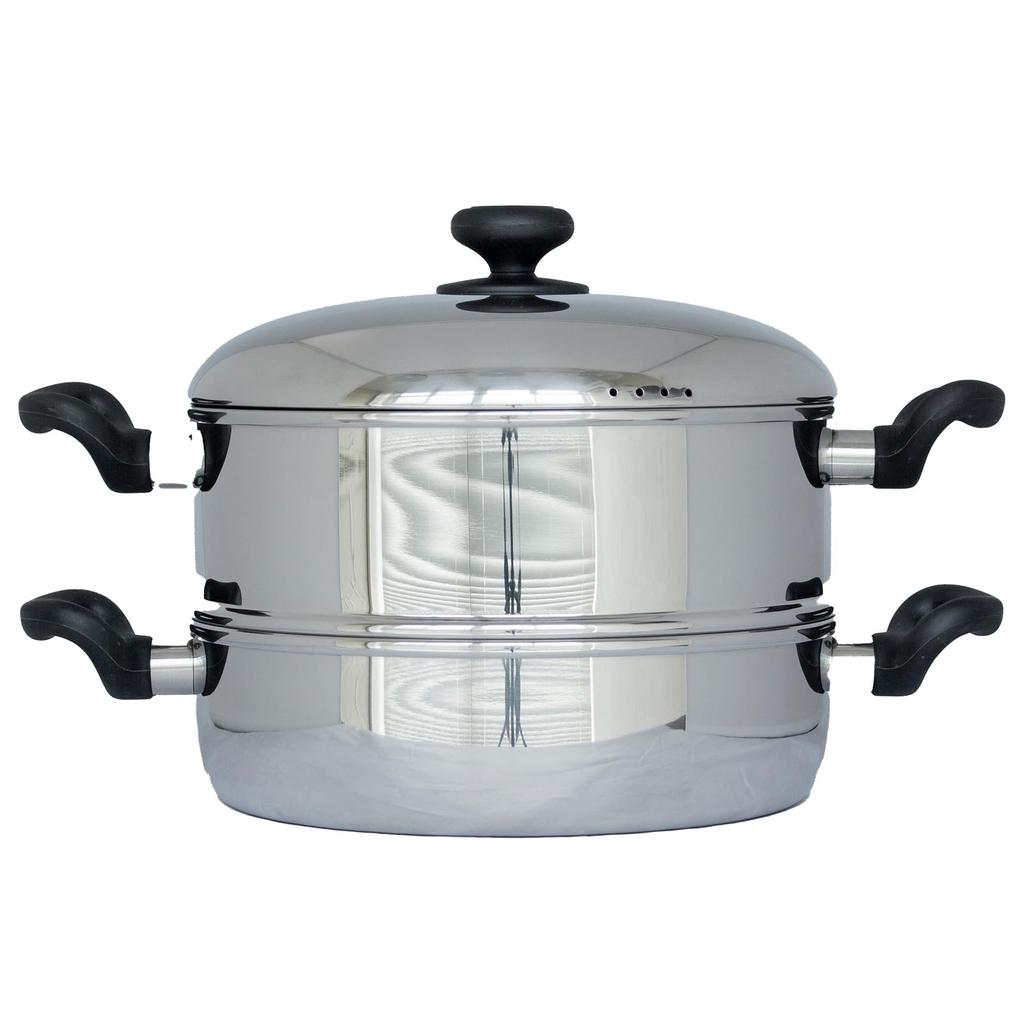 Miyazaki Seisakusho 2-Tier Steamer, 25cm, Made in Japan, Stainless Steel, 3-Layer Construction, Double Handle, Steamer, Healthy Cooking, IH Compatible