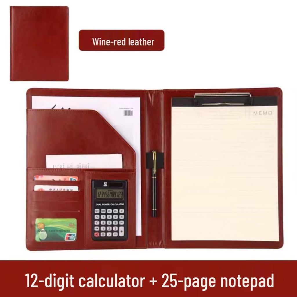 A4 Multi-functional Leather Document Folder with Clip and Storage for Contracts and Work Orders